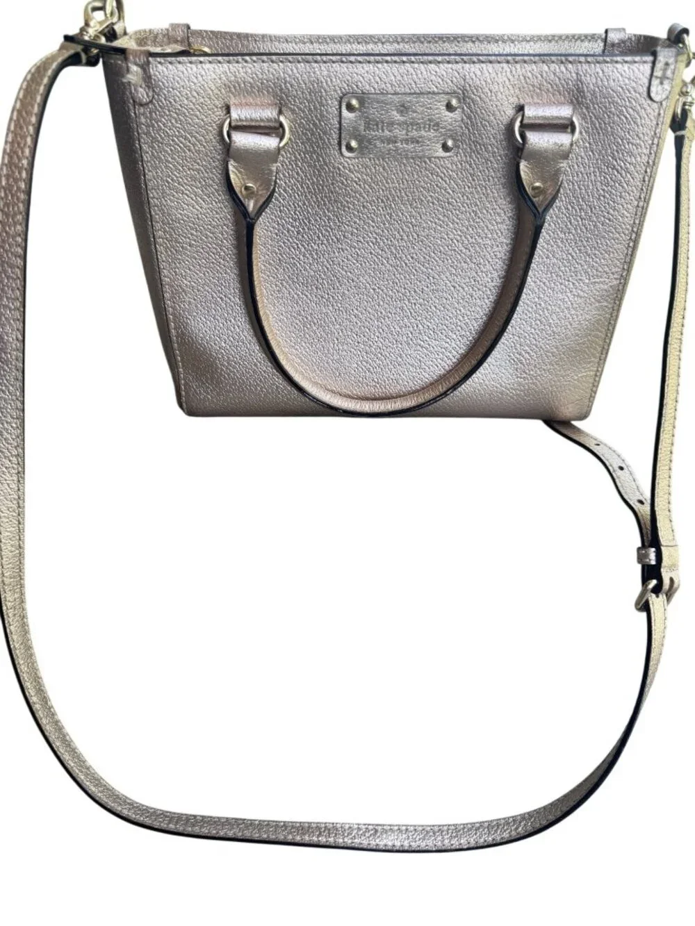 Kate Spade Gold Metallic Pebbled Leather Tote Satchel Crossbody Bag.